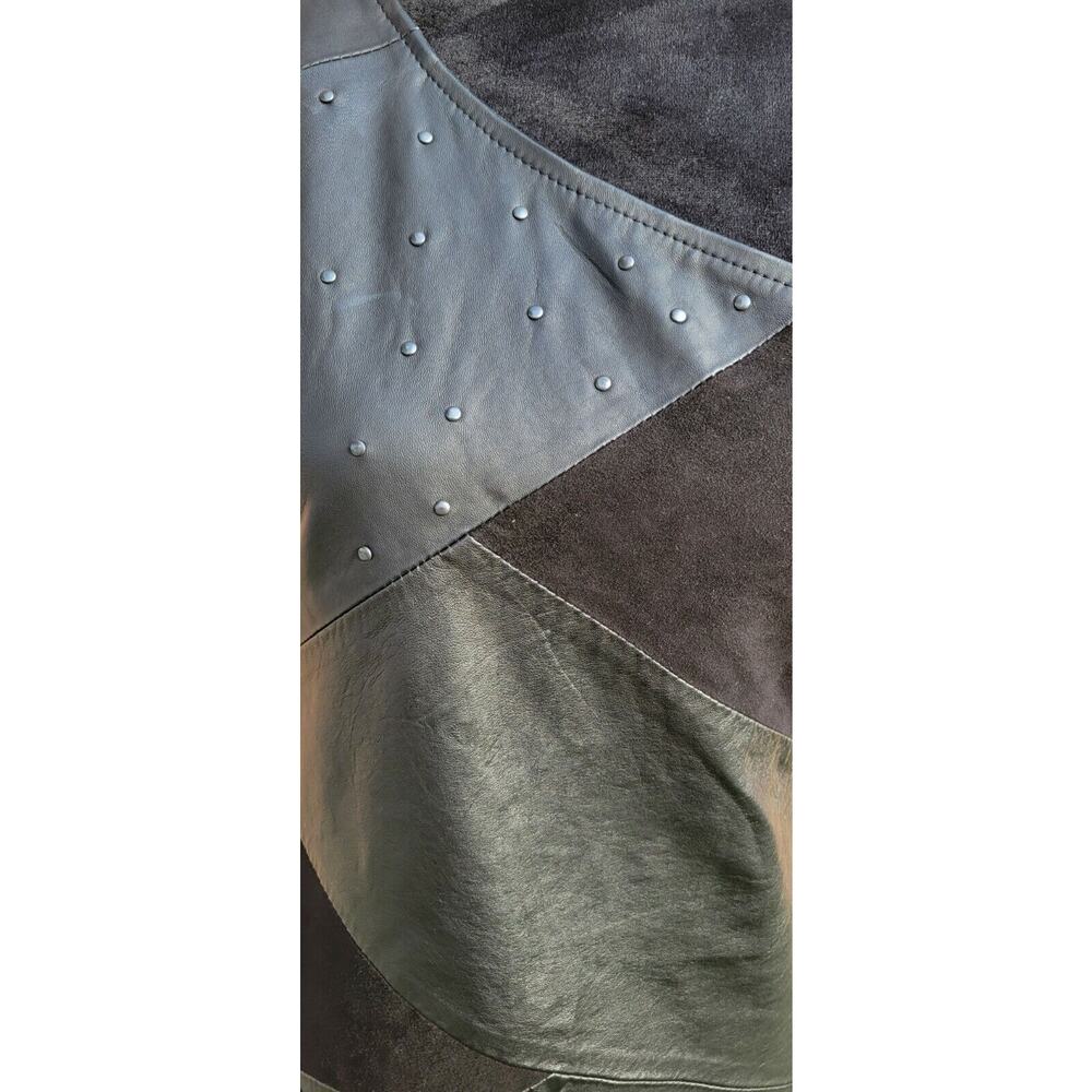 maria cher one shoulder studded leather Patchwork dress size 3 - Picture 2 of 8